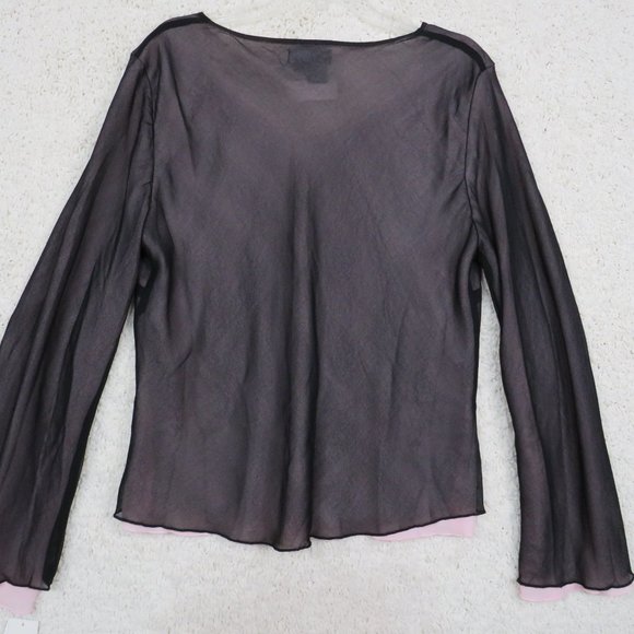 Carlie's Court* Women's Long Sleeve V-Neck Blouse Size XL~ Black‎ & Pink - Picture 2 of 10